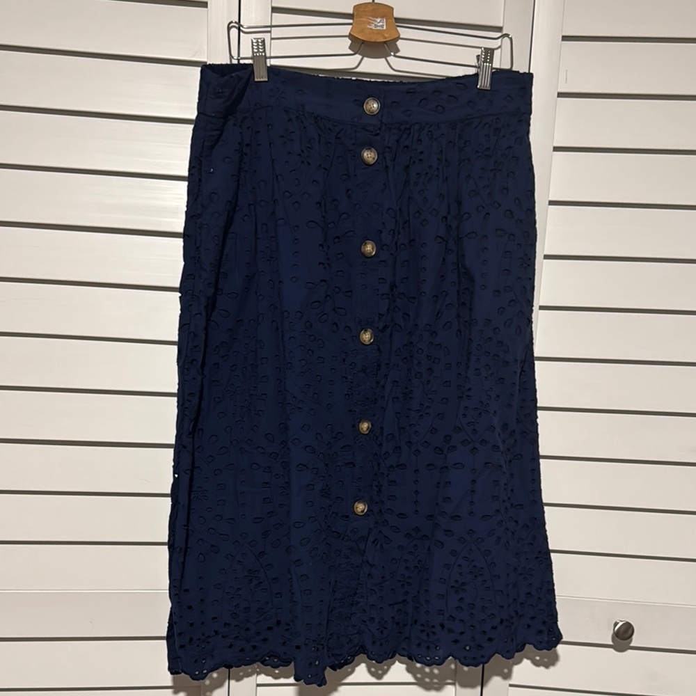 Loft Navy Blue Button-Front Skirt size 14